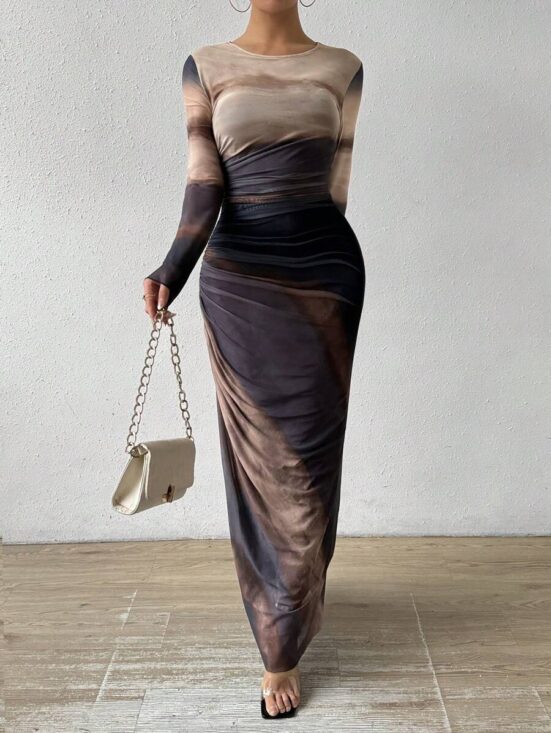 Tie-dyed Long Sleeve Slim Fit Hot Girl Long Dress Women - Image 2
