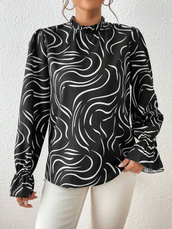 Women's Water Ripple Printed Long-sleeved Top - Image 2