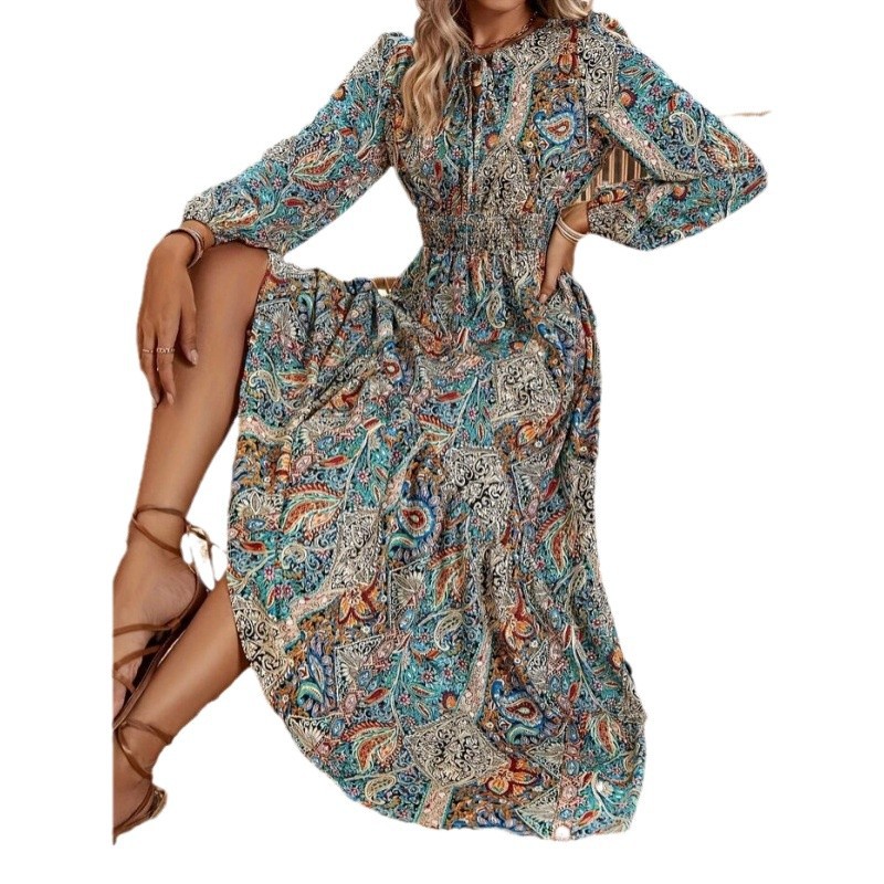 Women's Autumn Digital Printing Ruffled Hem Dress - Image 5