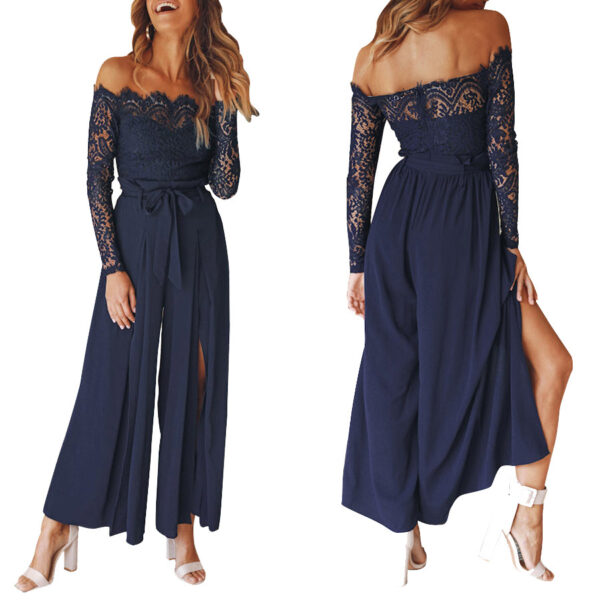 Women's Solid Color Lace High Waist Strap Loose Jumpsuit - Image 2
