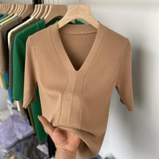 Ice Silk Slim Fit Slim Looking Base Knitwear Short Sleeve - Image 6