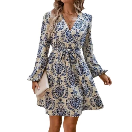 Fashion Paisley Printed V-neck Dress - Image 3