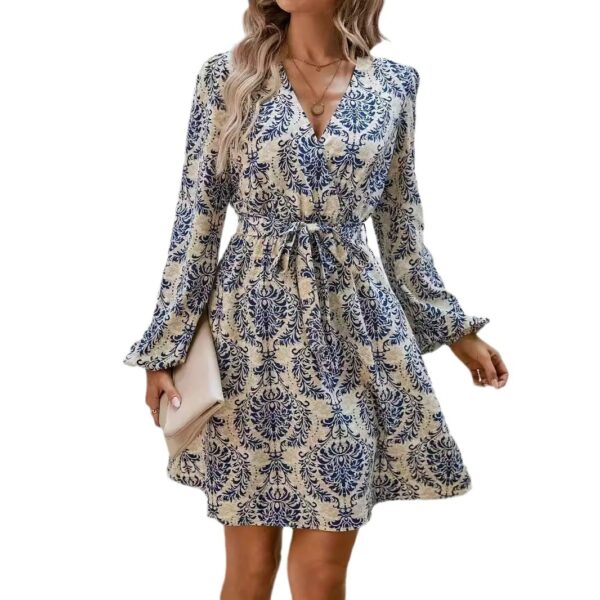 Fashion Paisley Printed V-neck Dress - Image 3
