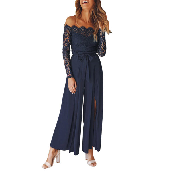 Women's Solid Color Lace High Waist Strap Loose Jumpsuit - Image 3