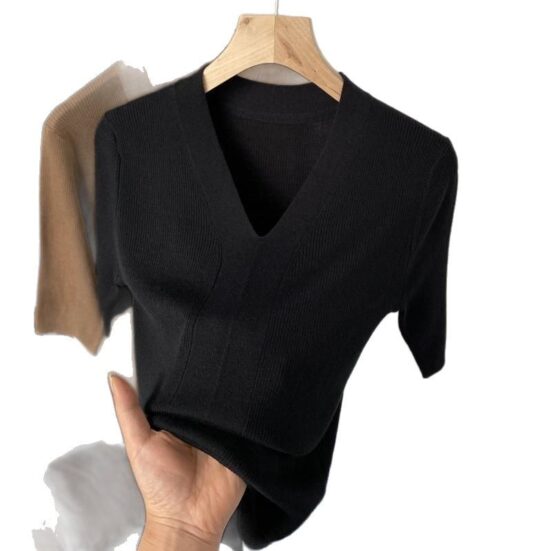 Ice Silk Slim Fit Slim Looking Base Knitwear Short Sleeve - Image 7