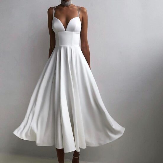 Slimming Solid Color Suspender Dress - Image 2