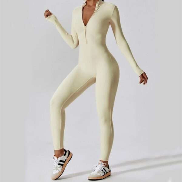 Zipper Long Sleeve Jumpsuit Yoga Fitness Training Pants Tight Hip Seamless Sports Jumpsuit For Women Clothing - Image 2