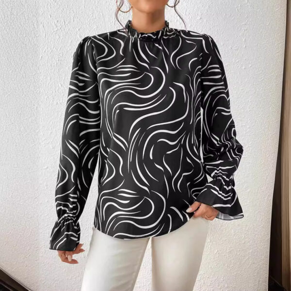 Women's Water Ripple Printed Long-sleeved Top - Image 3