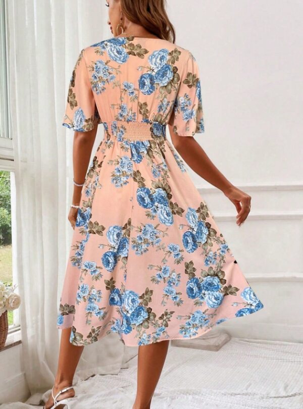 Women's Floral Print Cinching Waist Dress - Image 2