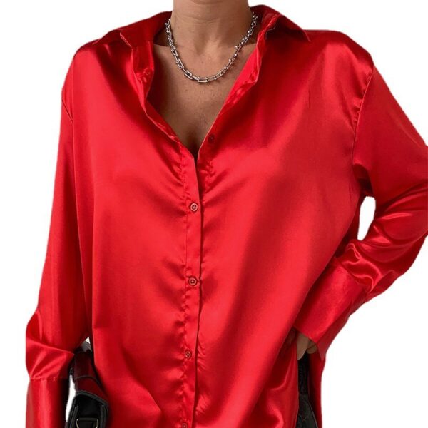 Autumn Cotton Long Sleeve Solid Color Polo Collar Single-breasted Shirt - Image 10