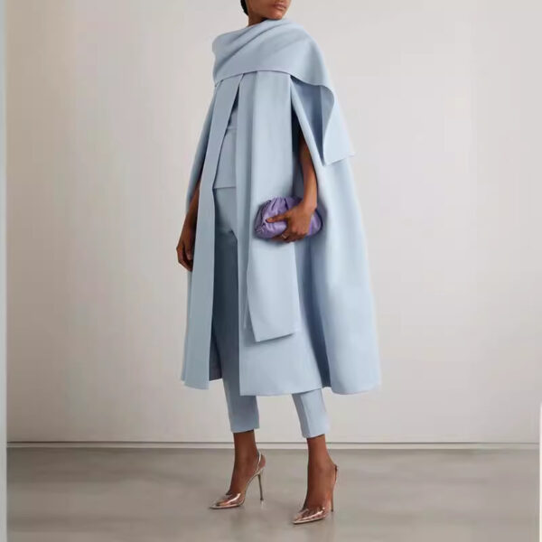 Solid Color Cap Sleeve Round Neck Two-piece Trousers Suit - Image 3