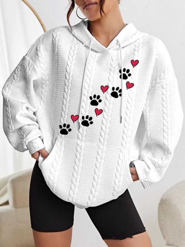 Women's Small Dog Paw Prints Heart Printing Twisted Hoodie - Image 4