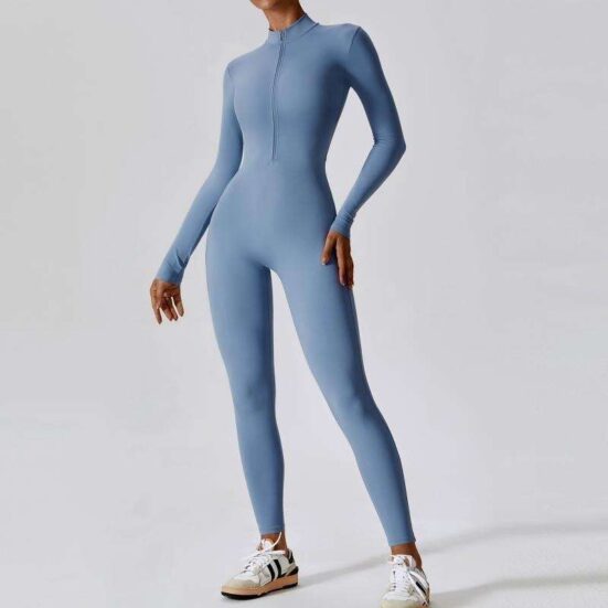 Zipper Long Sleeve Jumpsuit Yoga Fitness Training Pants Tight Hip Seamless Sports Jumpsuit For Women Clothing - Image 7