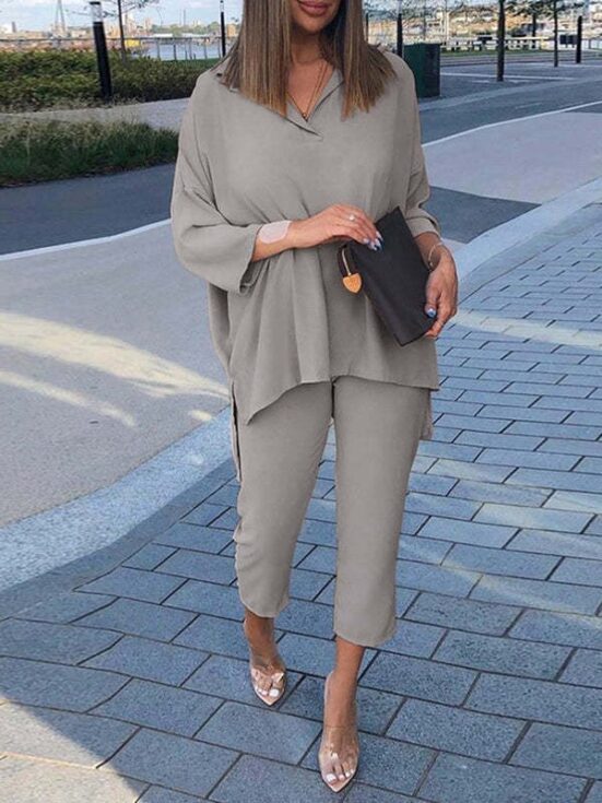 Cotton And Linen Women's Casual And Comfortable Elastic Waist Suit Shirt Cropped Pants - Image 2