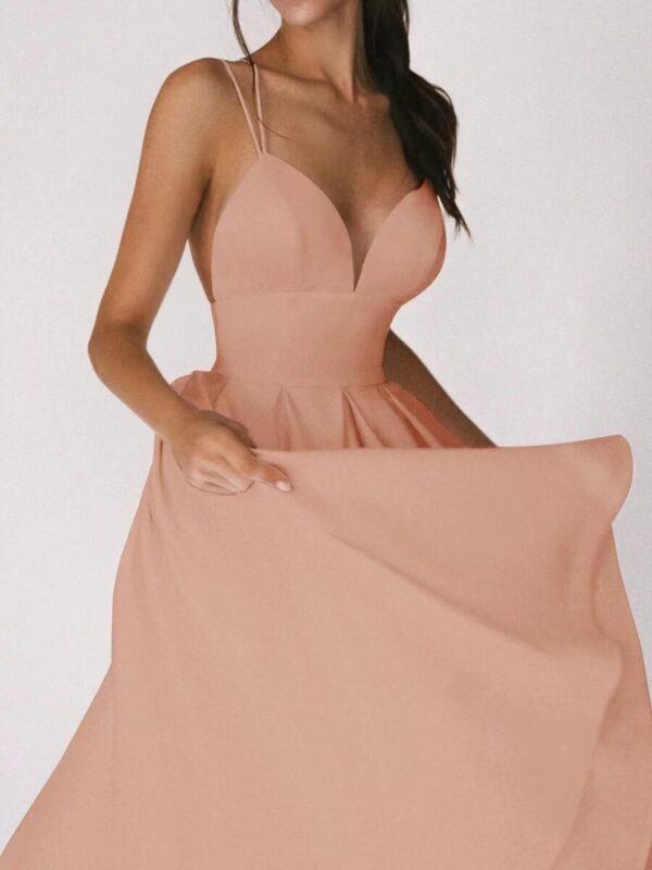 Slimming Solid Color Suspender Dress - Image 7