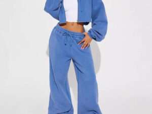 European And American Hooded Front Cardigan Zipper Sweater Wide Leg Loose Trousers Suit