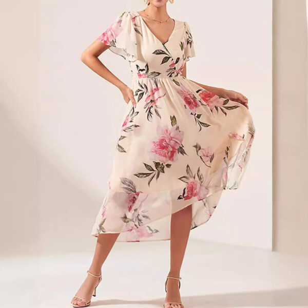 V-neck Mid-length Slim-fit Printed Dress - Image 5