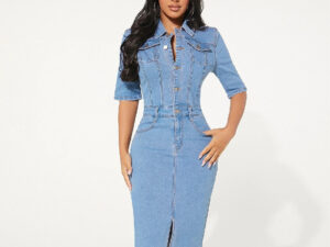 Women's Fashion Personality Denim Hip-wrapped Dress