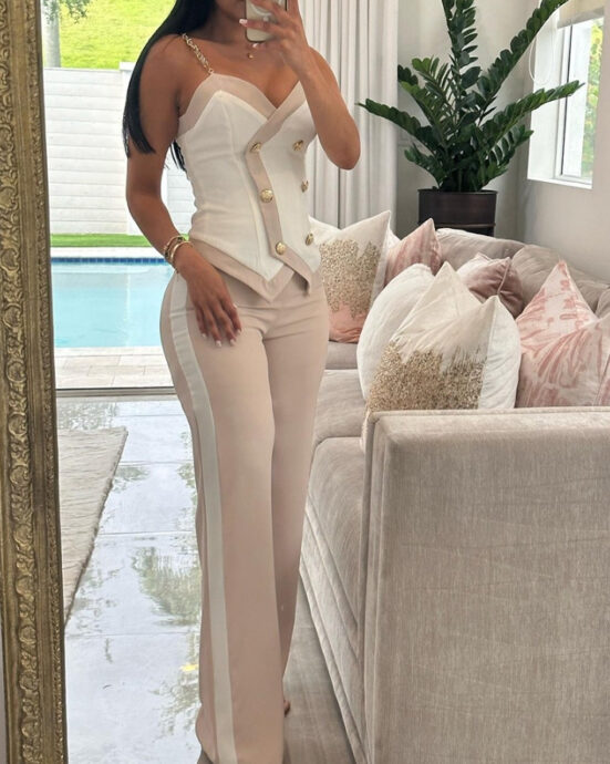 Fashion Women's Sleeveless Blouse Two-piece Suit - Image 3