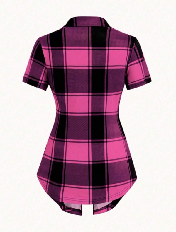 Unity AB Splicing Collar Turn-D2 In 1 Plaid Short-Sleeved T-Shirt - Image 3