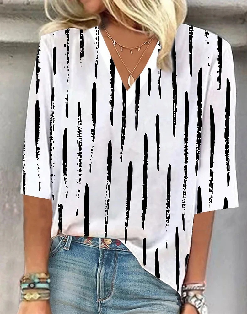 Cross-border Amazon Clothing 3D Printed V-neck Pullover Leisure Cropped POD Customization - Image 3