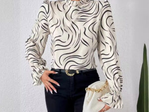 Women's Water Ripple Printed Long-sleeved Top