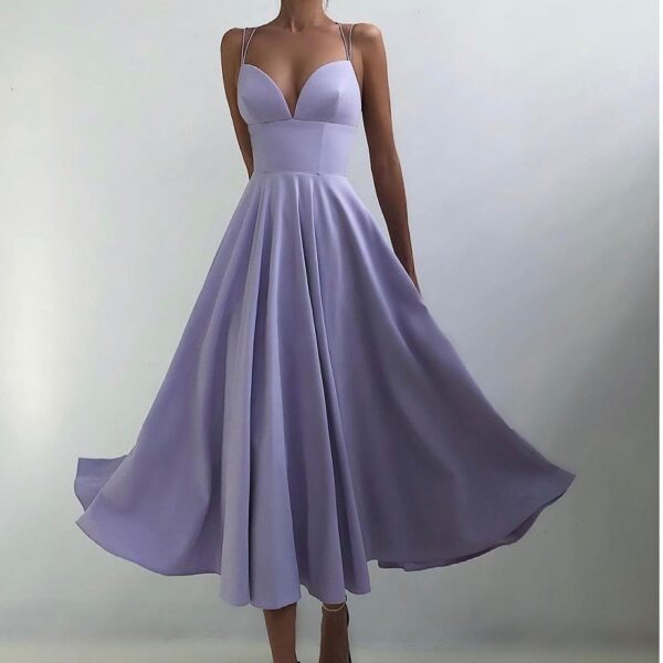 Slimming Solid Color Suspender Dress - Image 6
