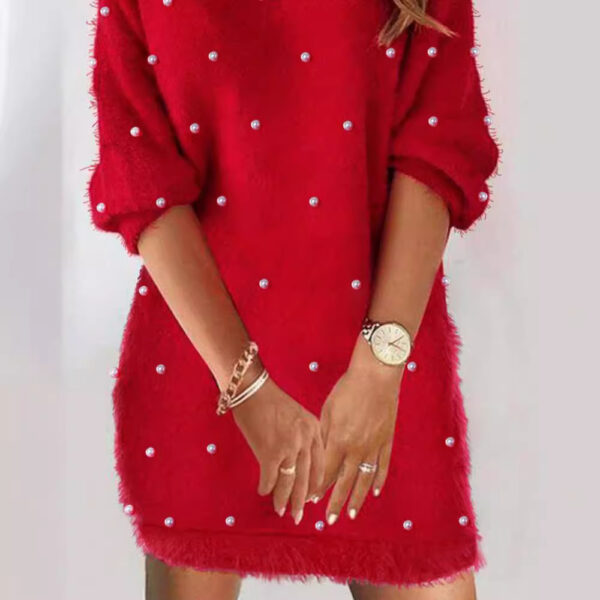 Women's Gorgeous Red Foam Beads Plain Plush Dress - Image 9