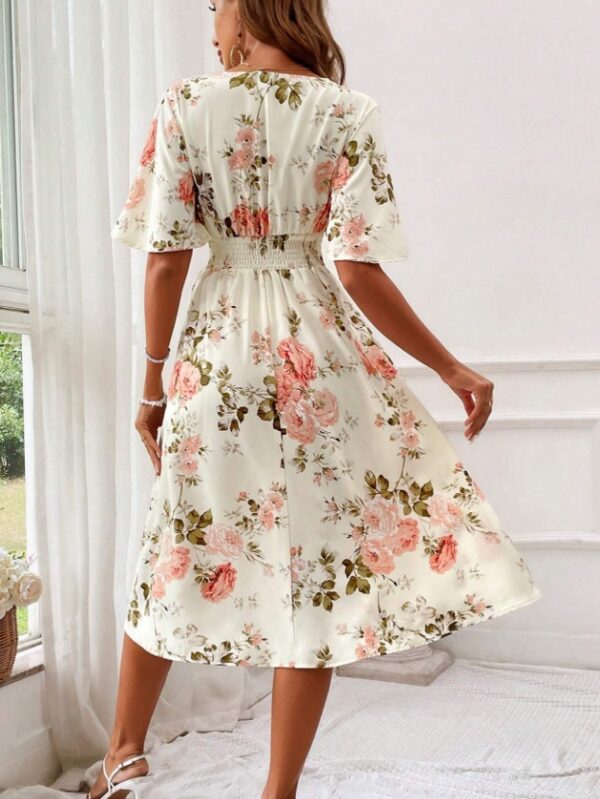 Women's Floral Print Cinching Waist Dress - Image 3
