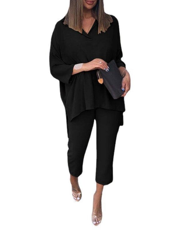 Cotton And Linen Women's Casual And Comfortable Elastic Waist Suit Shirt Cropped Pants - Image 4