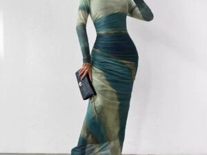 Tie-dyed Long Sleeve Slim Fit Hot Girl Long Dress Women