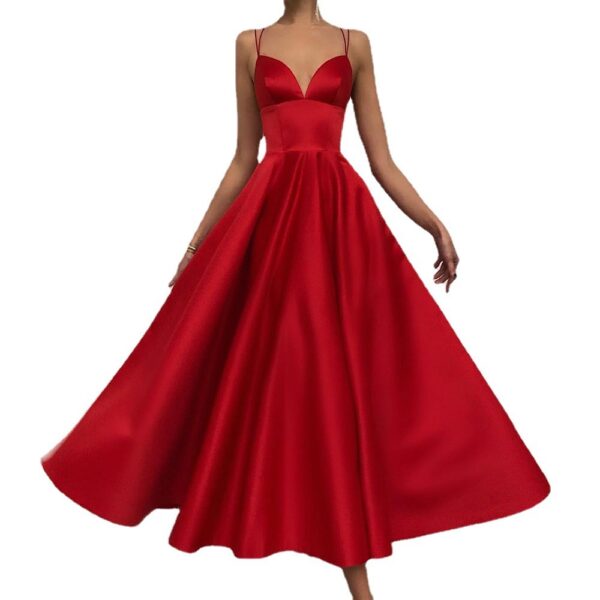 Slimming Solid Color Suspender Dress - Image 3