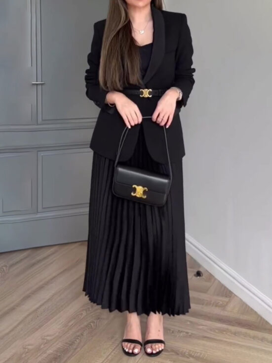 Solid Color Blazer & Pleated Skirt Suit (Copy) - Image 4