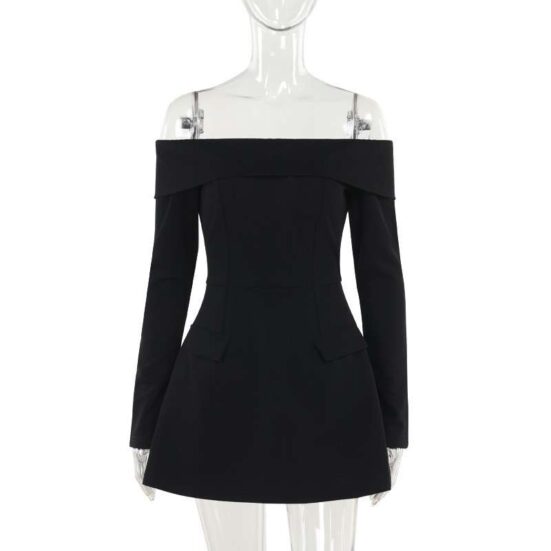 Off-shoulder A- Line Dress Women's Elegant Slim Fit - Image 4