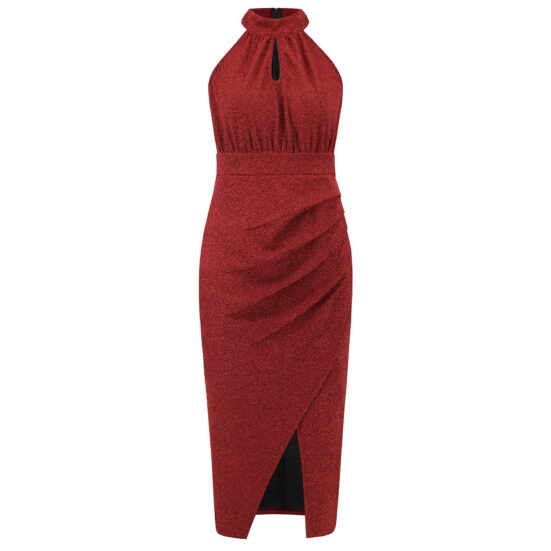 Shiny Stand Collar Formal Dress Slim Fit Sexy Slit Irregular Dress - Image 2