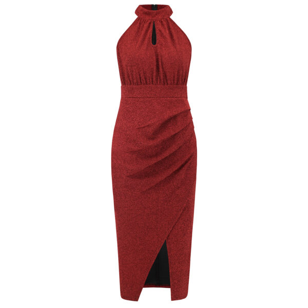 Shiny Stand Collar Formal Dress Slim Fit Sexy Slit Irregular Dress - Image 2
