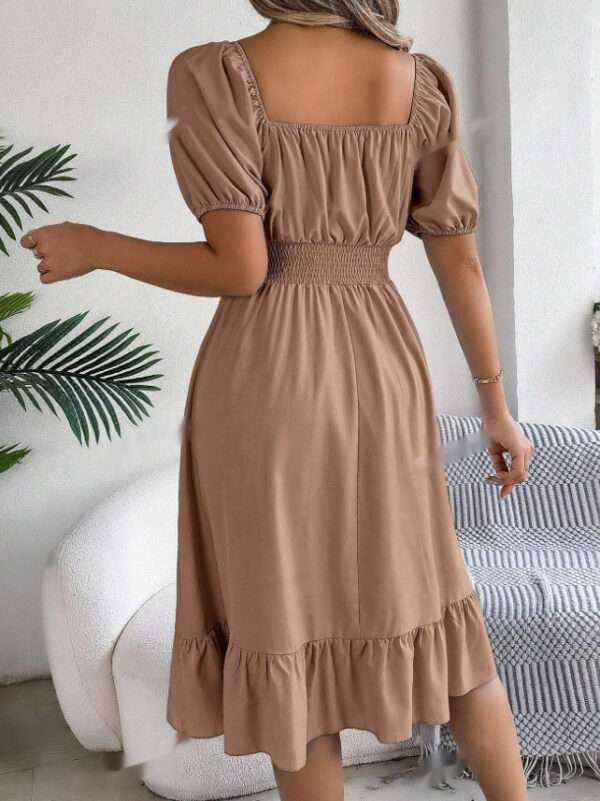 Spring Summer Casual Vacation Puff Sleeve Drawstring Short Sleeve Floral Dress - Image 5