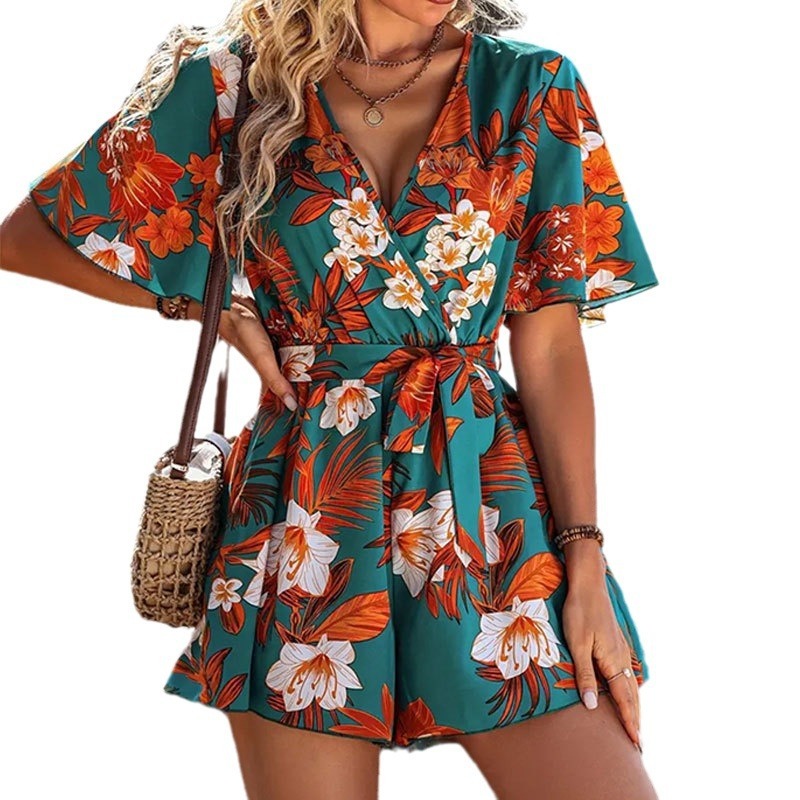 Beach Vacation Ruffle Sleeve Short Culottes Printed Jumpsuit - Image 10