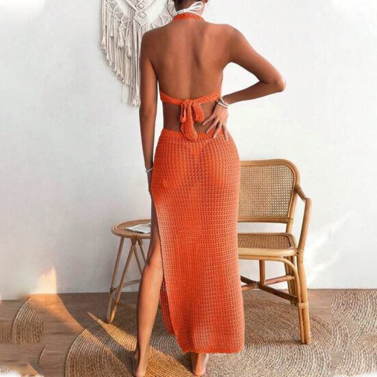 European And American Summer Beach Dress Women's Solid Color Sexy - Image 9