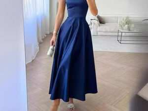 Women's Square Collar Long Low Cut Sleeveless Dress Corset