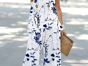 Elegant Floral Print Two-Piece Set - Round Neck