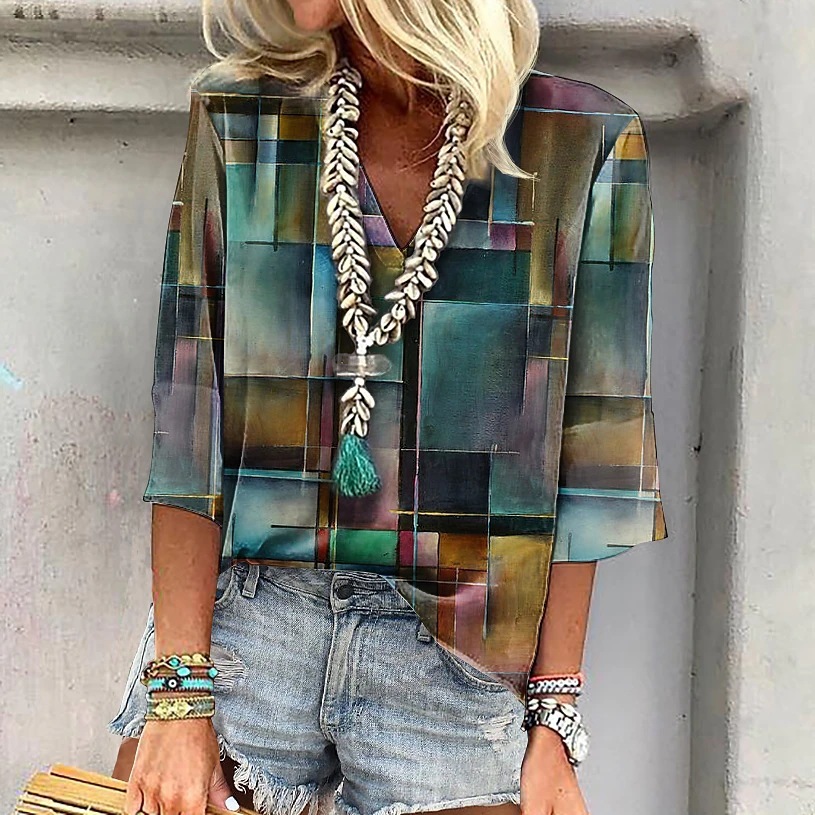 Cross-border Amazon Clothing 3D Printed V-neck Pullover Leisure Cropped POD Customization