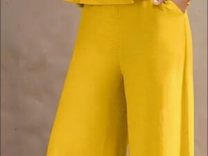 Vibrant Solid Color Casual Pants Set - V Neck Sleeveless Tank Top, Wide Leg Pants With Pocket, Polyester Fabric, Machine Washable - Perfect For Summer, All Season Wear